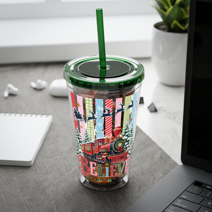 Believe Holiday Tumbler — Christmas Train 16oz Straw Cup