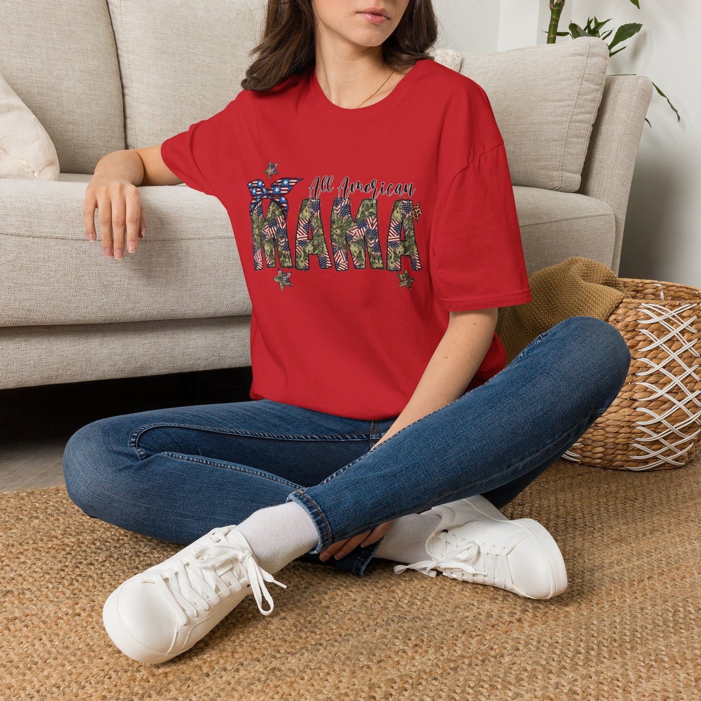 All American Mama T-Shirt — Patriotic Floral USA Mom Tee