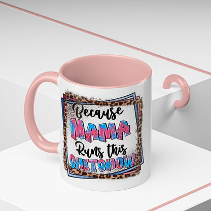 Mama Runs This Shitshow Accent Coffee Mug — Leopard & Watercolor Mom Gift (11/15oz)