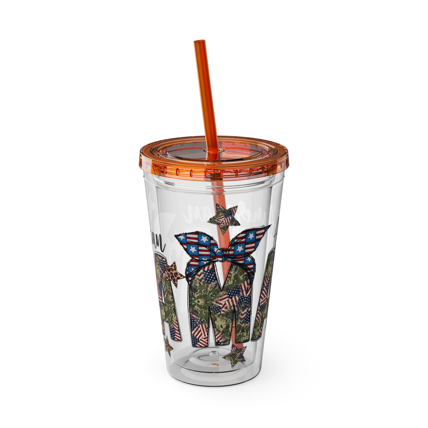 Patriotic Mama 16oz Tumbler with Straw — All American Floral Flag Design