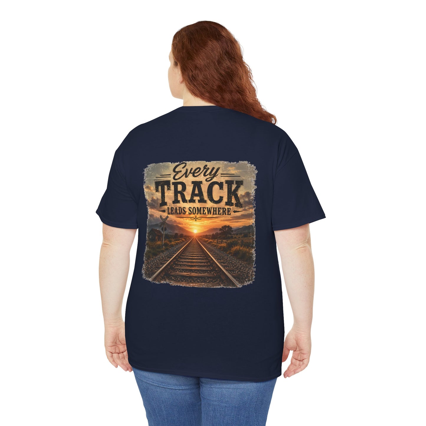 "Every Track Leads Somewhere" Sunset Railroad Graphic Tee