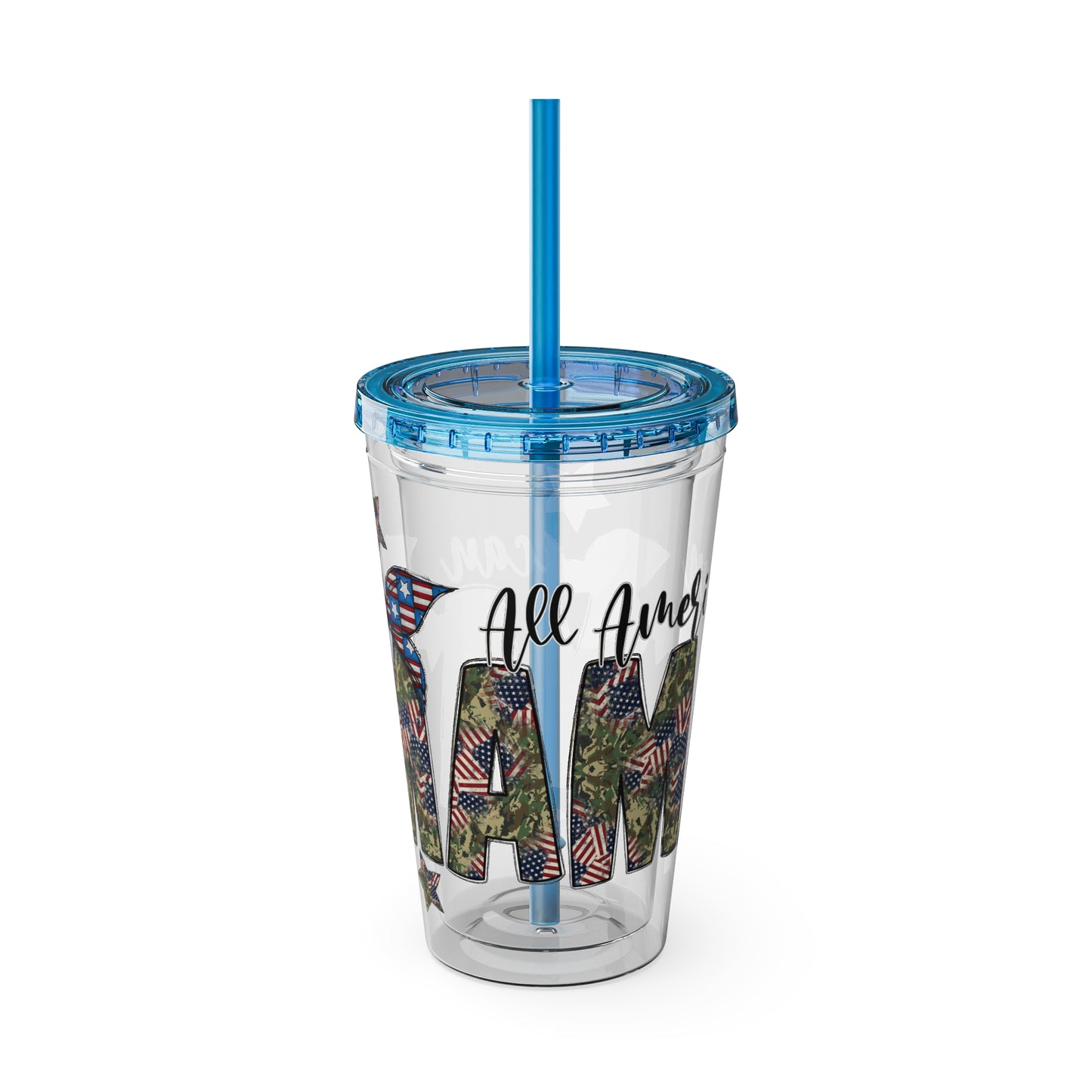Patriotic Mama 16oz Tumbler with Straw — All American Floral Flag Design