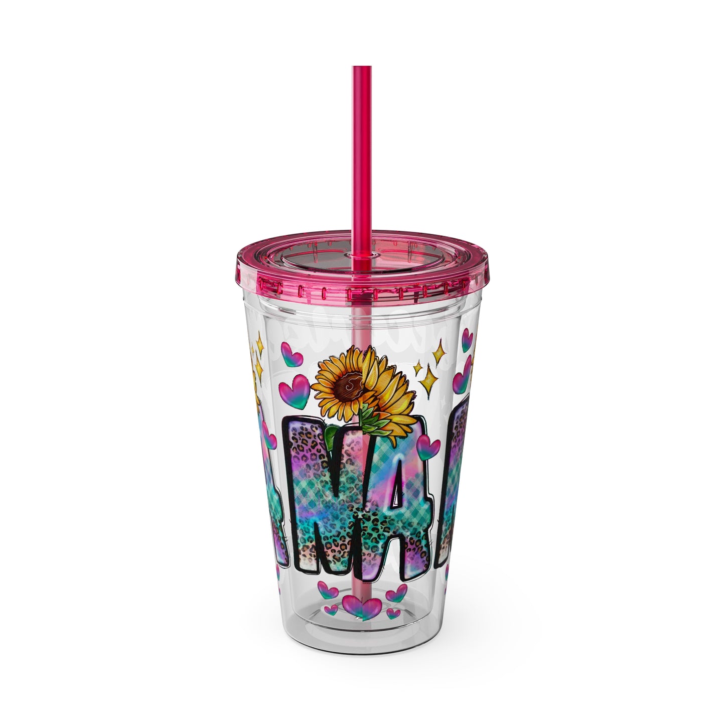 16oz Sunsplash Tumbler with Straw — Floral 'Because I Am' Colorful Sunflower Design