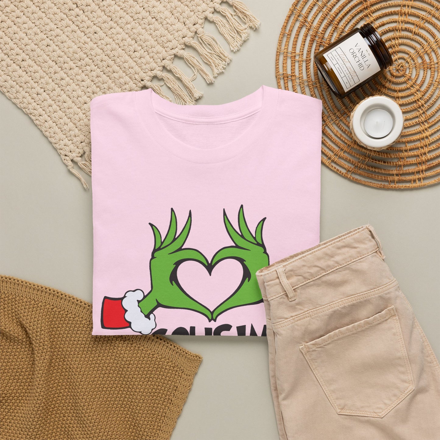 Cousin Crew T-Shirt — Fun Grinch Hands Heart Family Tee