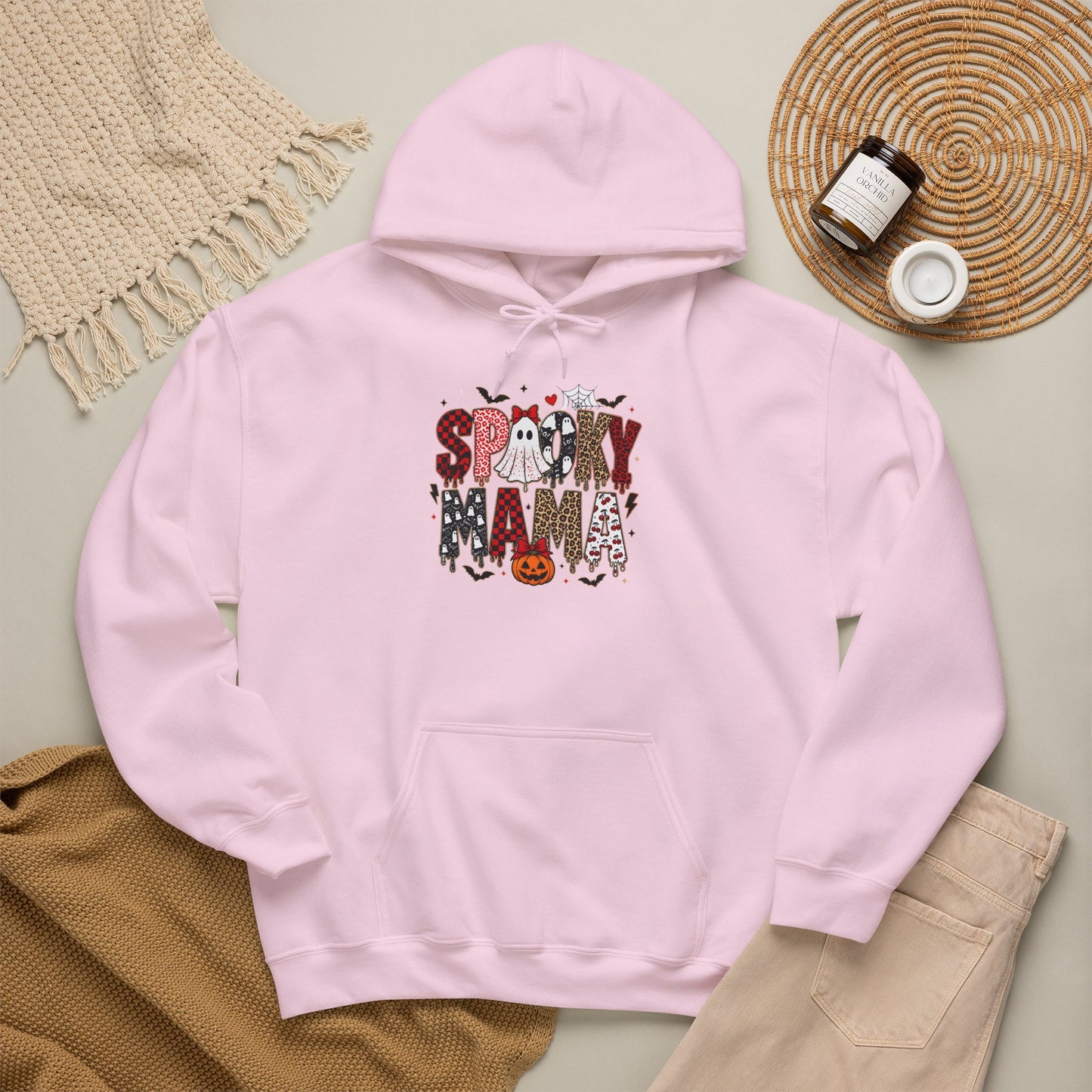 Spooky Mama Hoodie - Cute Halloween Mom Sweatshirt with Pumpkin & Ghosts