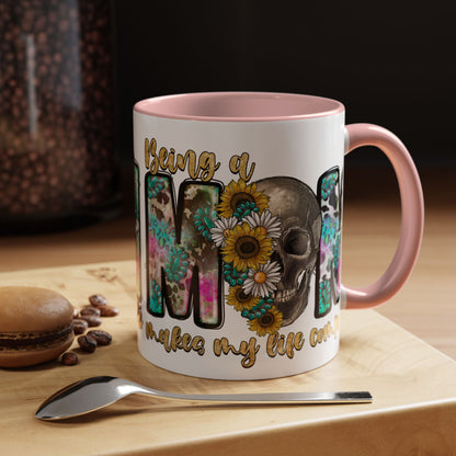Coffee Mug — 'Being a Mom' Floral Skull Accent Mug (11/15oz)
