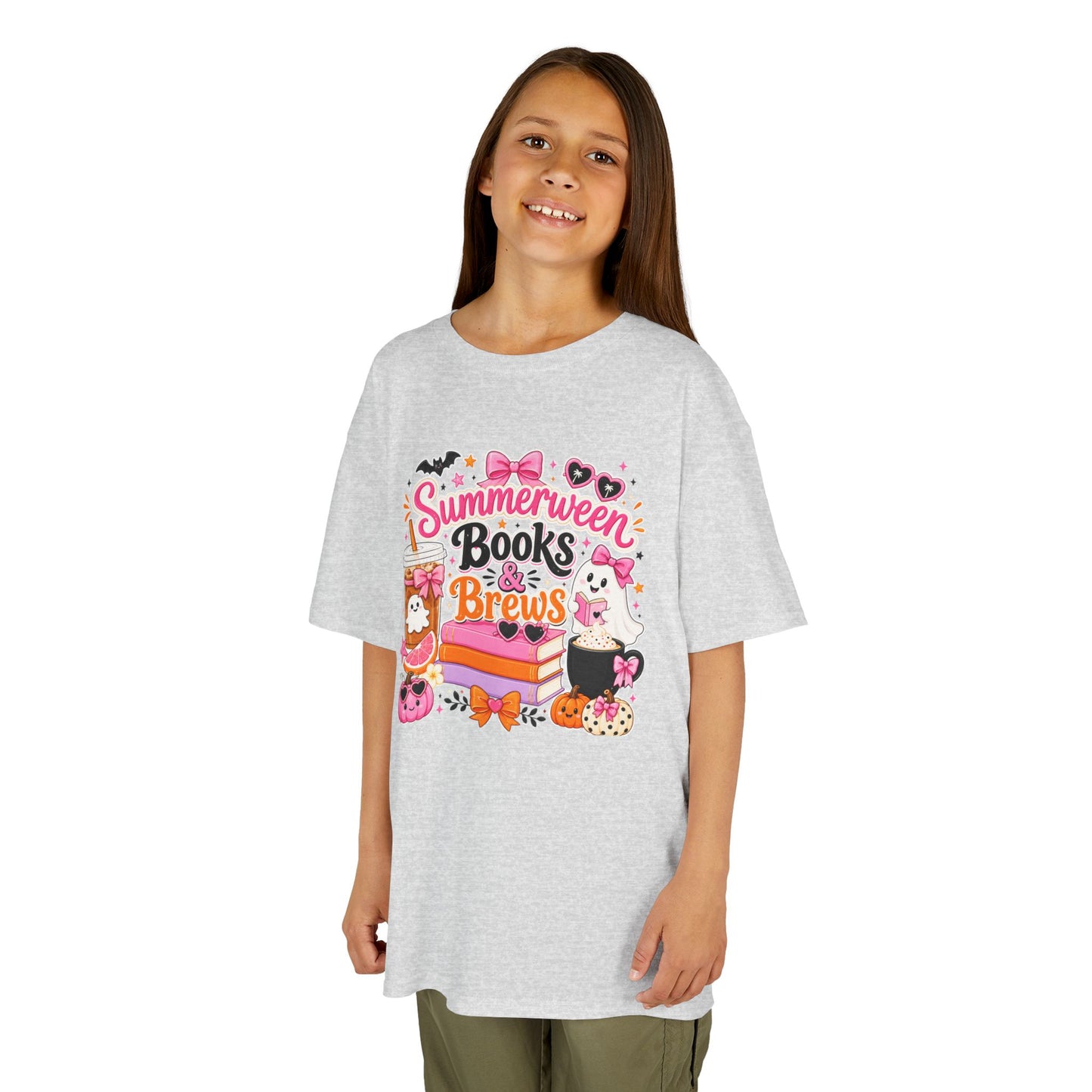 Kids Tee — "Summerween Books & Brew" Cute Halloween Reading Shirt