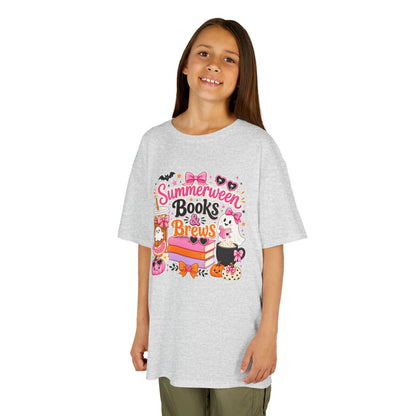 Kids Tee — "Summerween Books & Brew" Cute Halloween Reading Shirt