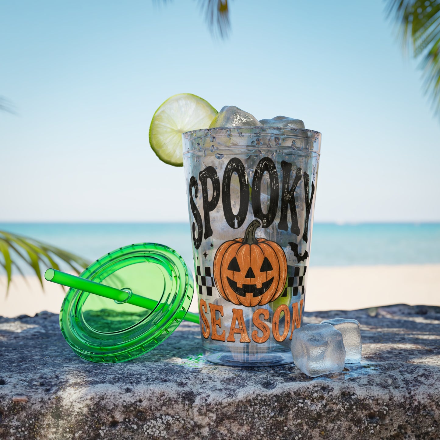 Spooky Season 16oz Tumbler with Straw — Halloween Pumpkin Travel Cup