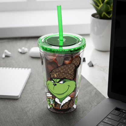 Grinch Streetwear 16oz Tumbler with Straw — Luxury Beanie Design