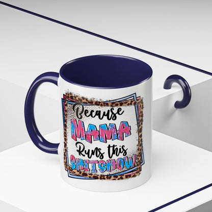 Mama Runs This Shitshow Accent Coffee Mug — Leopard & Watercolor Mom Gift (11/15oz)