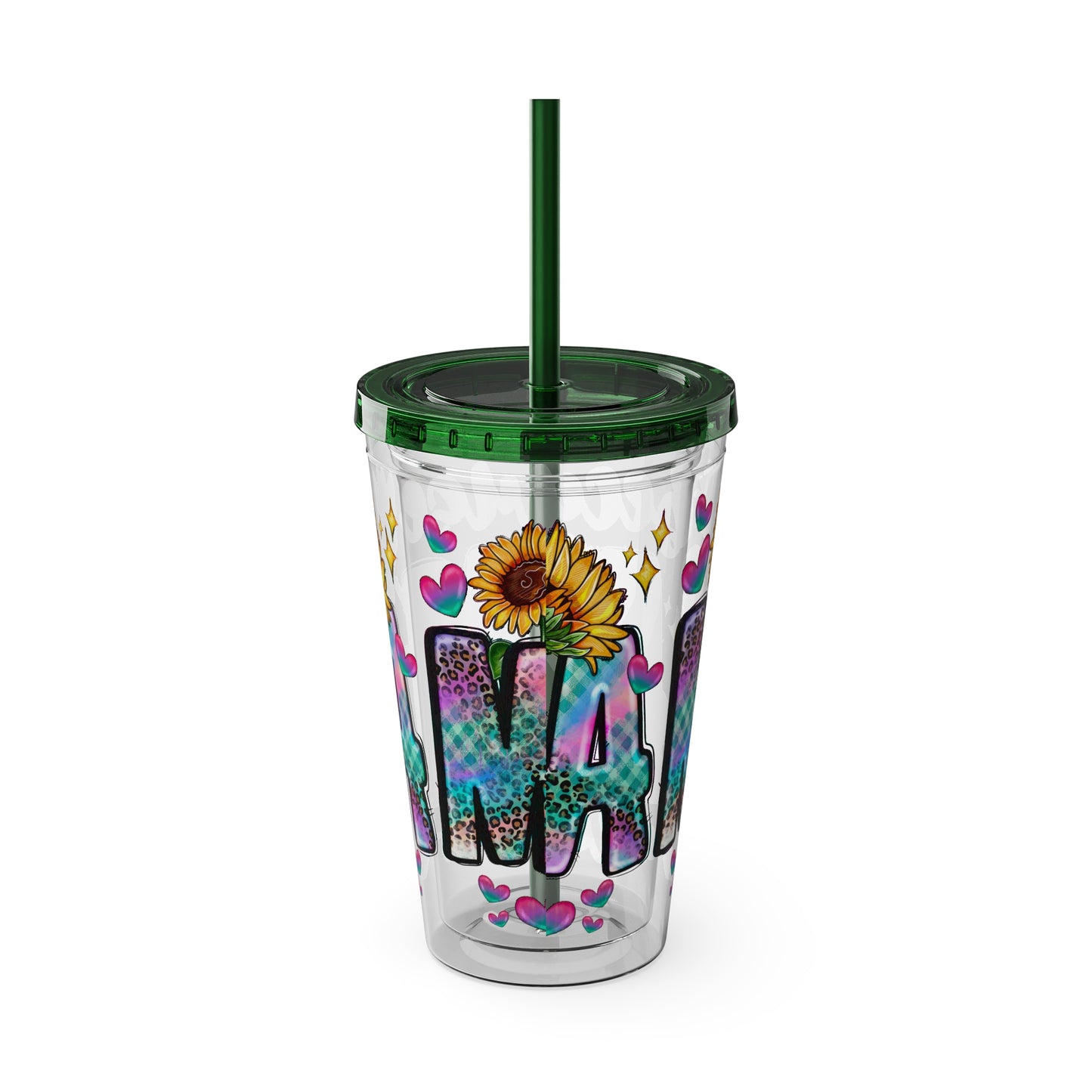 16oz Sunsplash Tumbler with Straw — Floral 'Because I Am' Colorful Sunflower Design