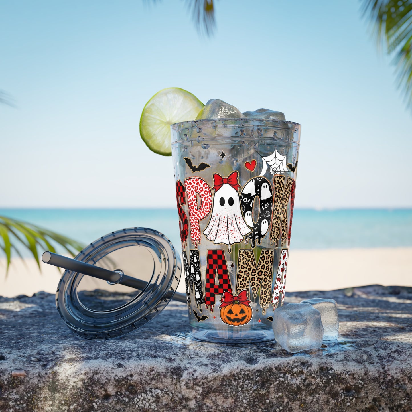 Halloween Mama 16oz Straw Tumbler – Cute Ghost & Pumpkin Party Drink Cup