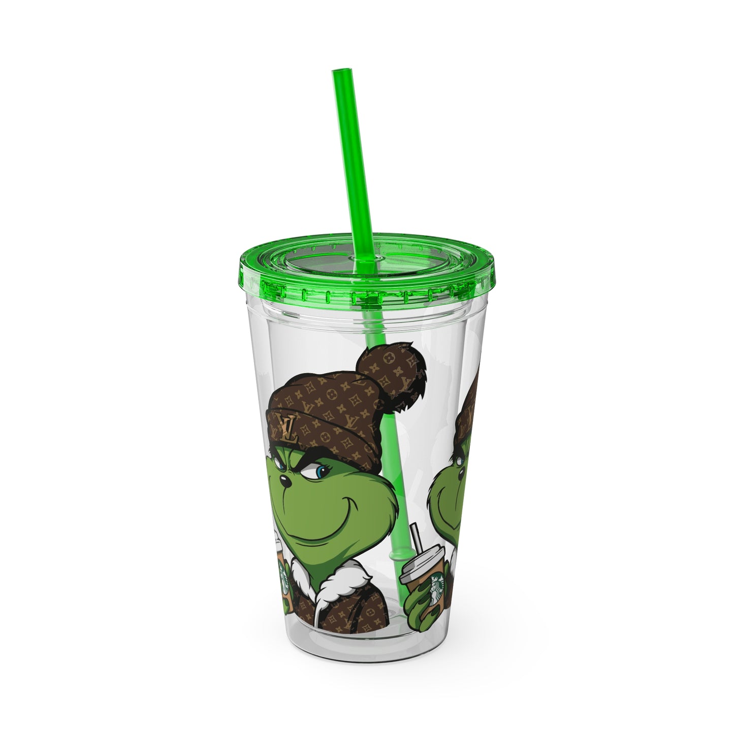 Grinch Streetwear 16oz Tumbler with Straw — Luxury Beanie Design