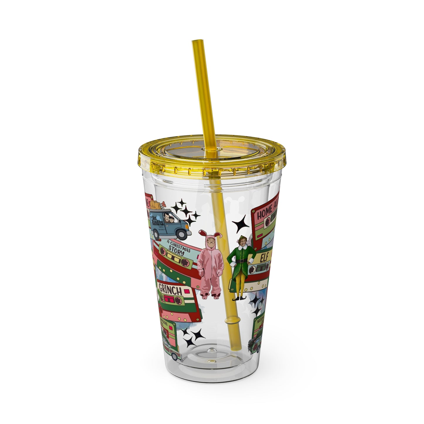 Holiday Movie Vans 16oz Tumbler with Straw – Christmas Classics Design (Home Alone, Elf, Grinch)