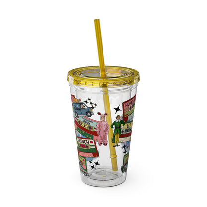 Holiday Movie Vans 16oz Tumbler with Straw – Christmas Classics Design (Home Alone, Elf, Grinch)