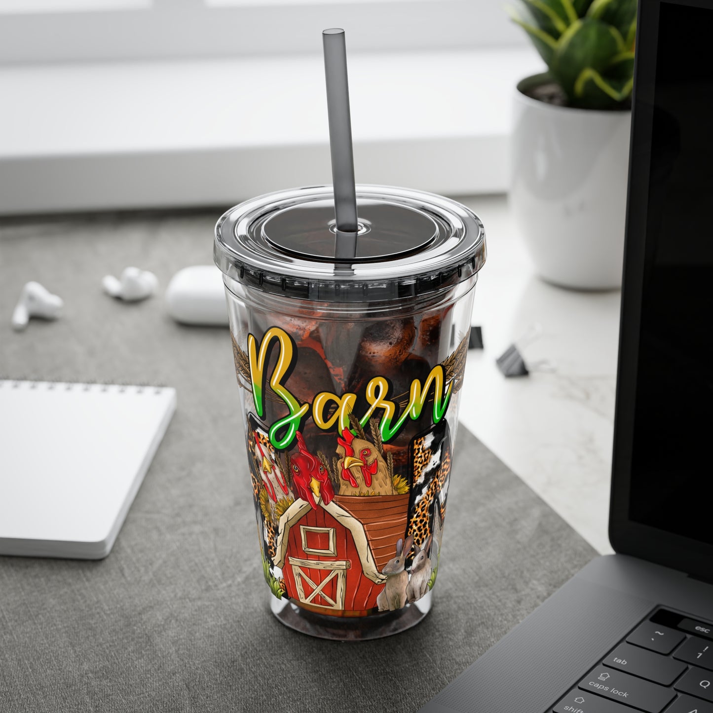 Barnyard Mama 16oz Tumbler with Straw — Leopard Print Farm Design