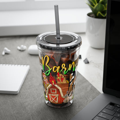 Barnyard Mama 16oz Tumbler with Straw — Leopard Print Farm Design