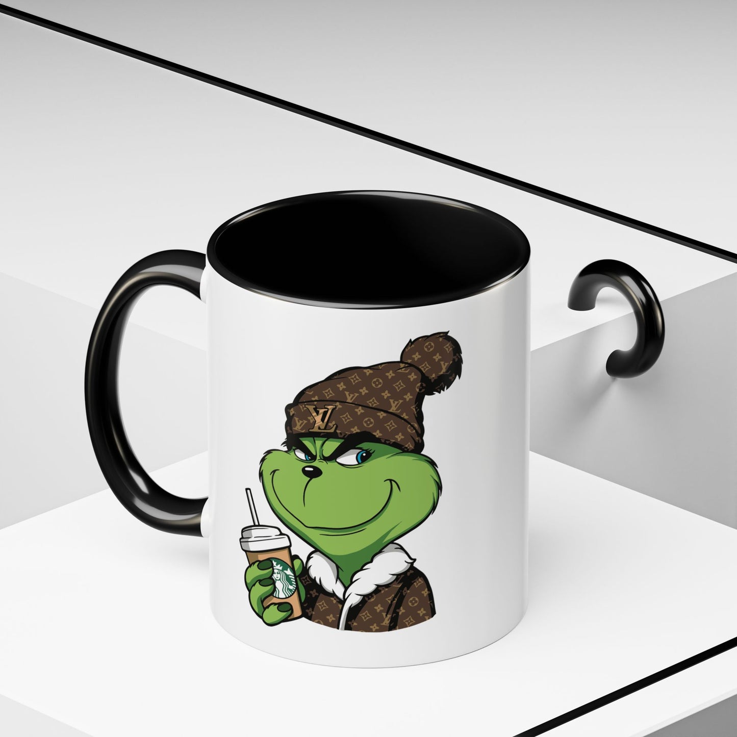 Grinch Luxury Winter Coffee Mug – Designer Beanie & Holiday Drink Cartoon (11/15oz)