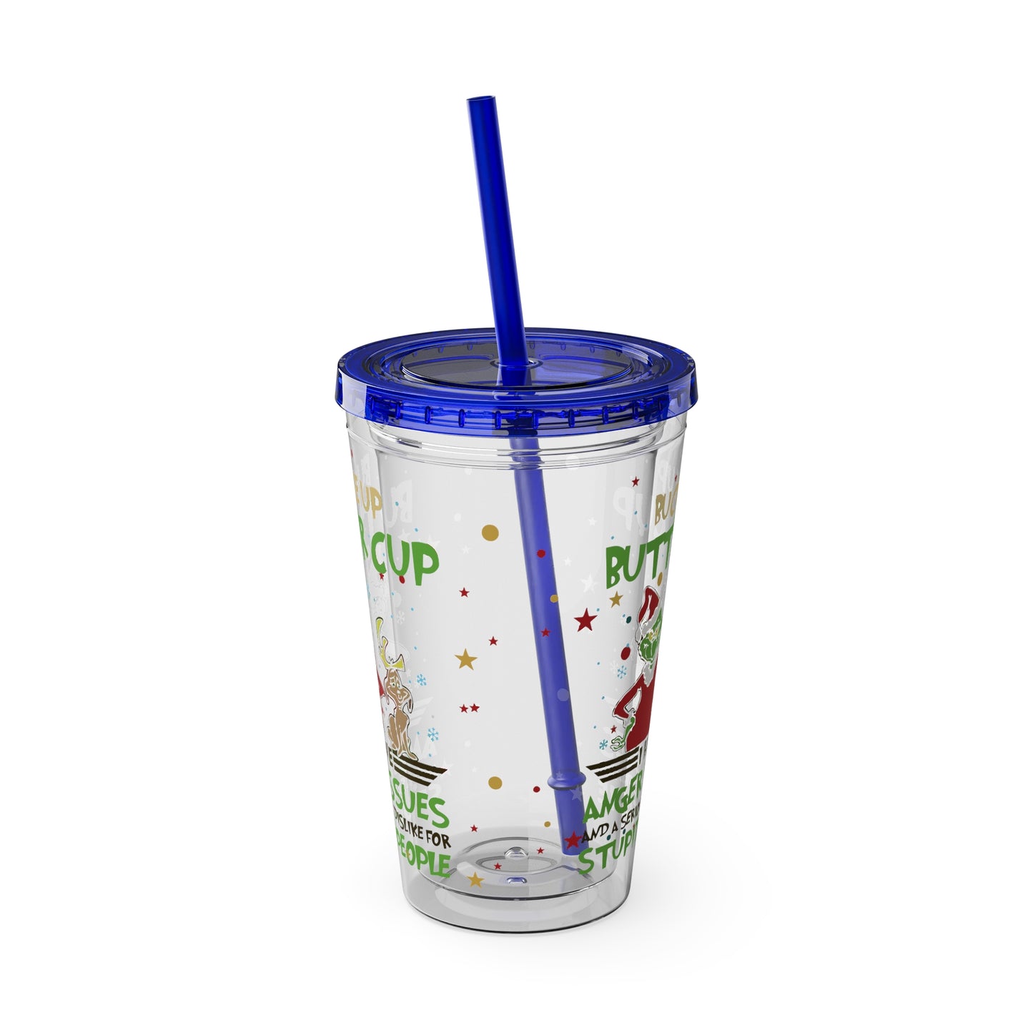 16oz Tumbler with Straw — 'Buckle Up Buttercup' Grinch Holiday Travel Cup