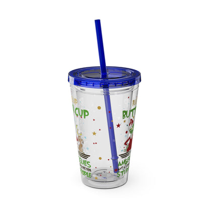 16oz Tumbler with Straw — 'Buckle Up Buttercup' Grinch Holiday Travel Cup