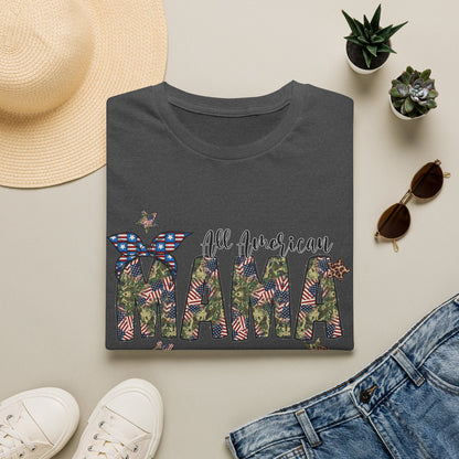 All American Mama T-Shirt — Patriotic Floral USA Mom Tee