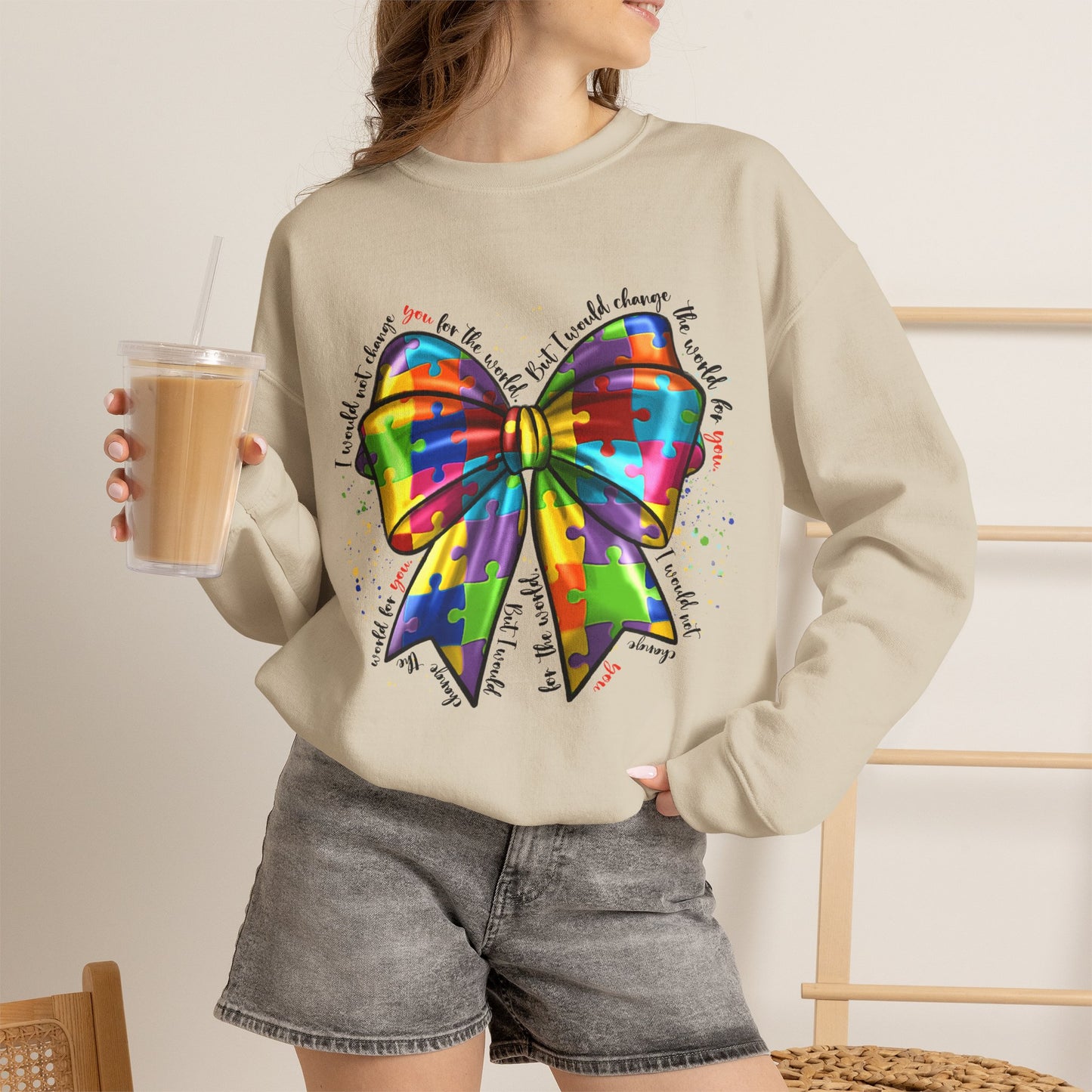 Rainbow Puzzle Bow Sweatshirt — Autism Awareness Crewneck
