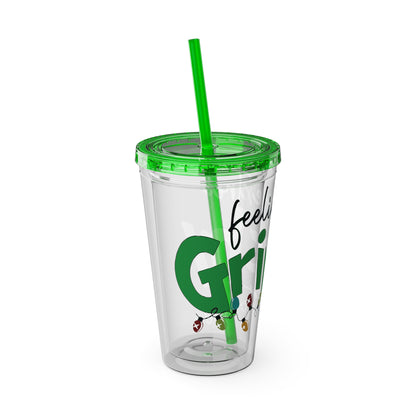 Grinch Quote Tumbler - 16oz Clear Straw Cup (Feeling Extra Grinchy)