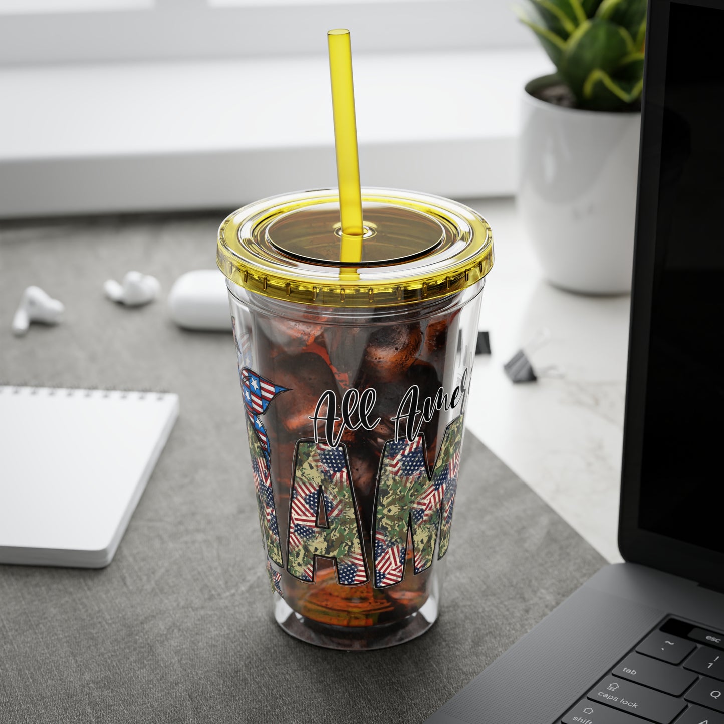 Patriotic Mama 16oz Tumbler with Straw — All American Floral Flag Design