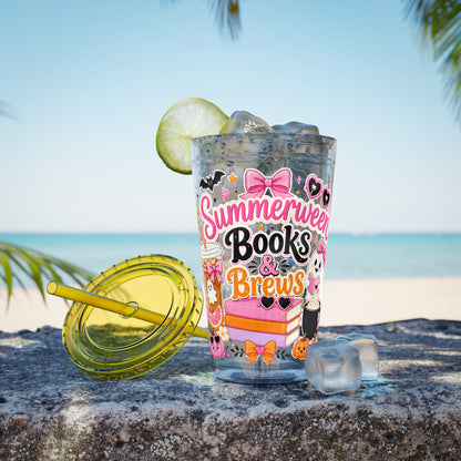 Summerween Books & Brews Tumbler — 16oz Straw Cup for Book Lovers