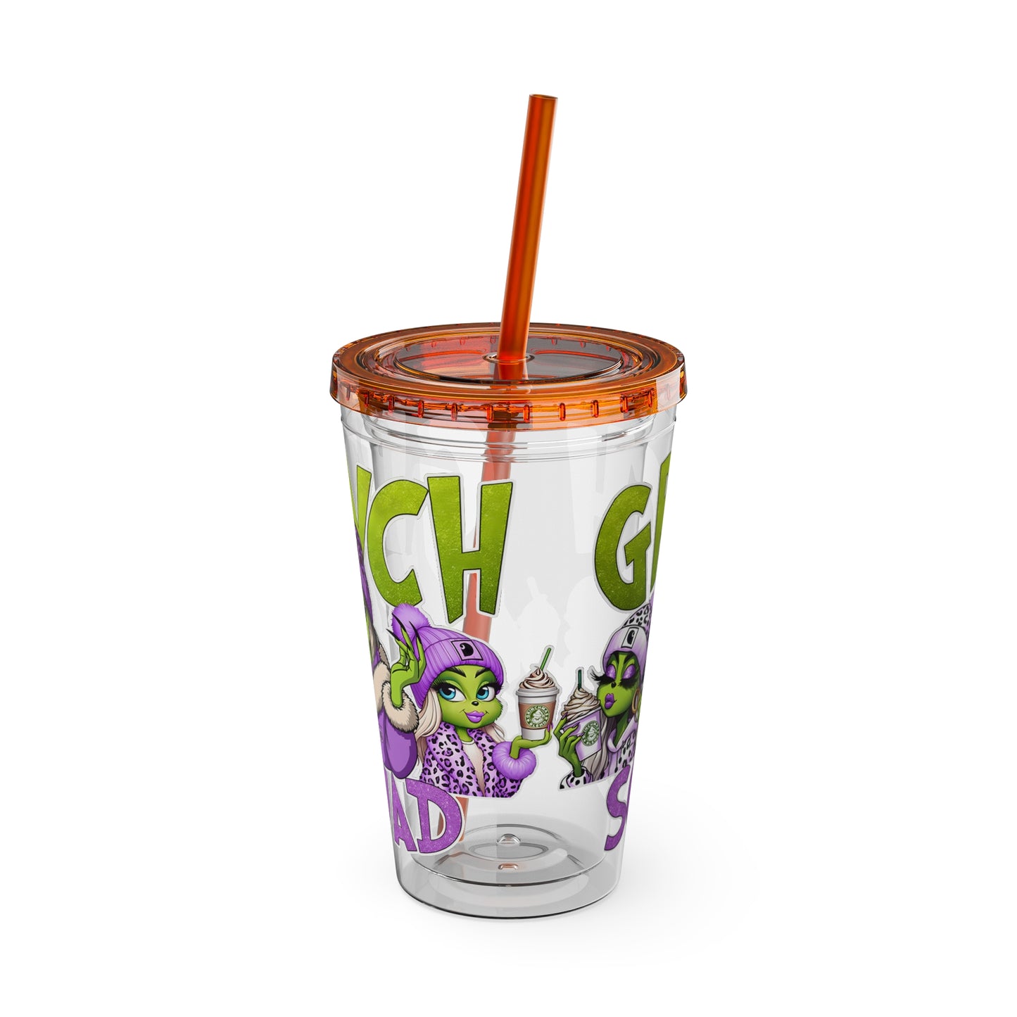 Grinch Squad 16oz Tumbler with Straw — Holiday Party Drink Cup