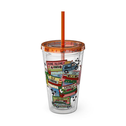 Holiday Movie Vans 16oz Tumbler with Straw – Christmas Classics Design (Home Alone, Elf, Grinch)