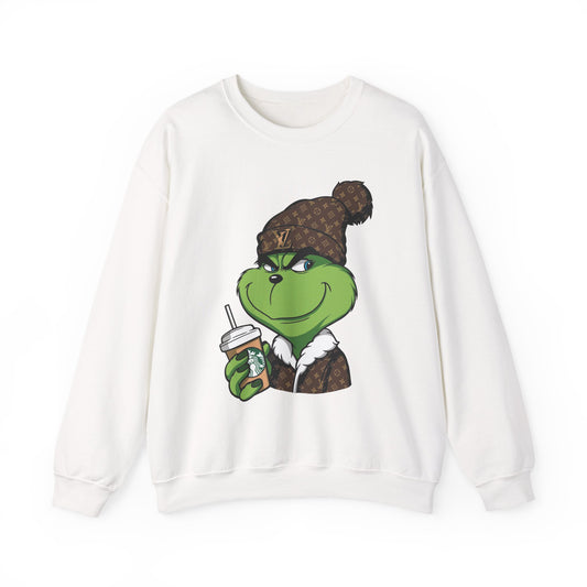 Grinch Winter Cozy Crewneck Sweatshirt — Holiday Coffee Graphic