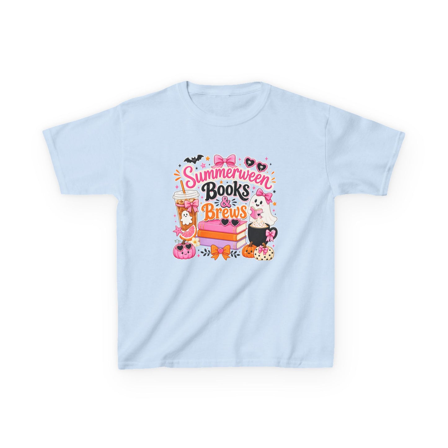 Kids Tee — "Summerween Books & Brew" Cute Halloween Reading Shirt