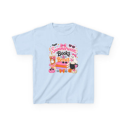 Kids Tee — "Summerween Books & Brew" Cute Halloween Reading Shirt