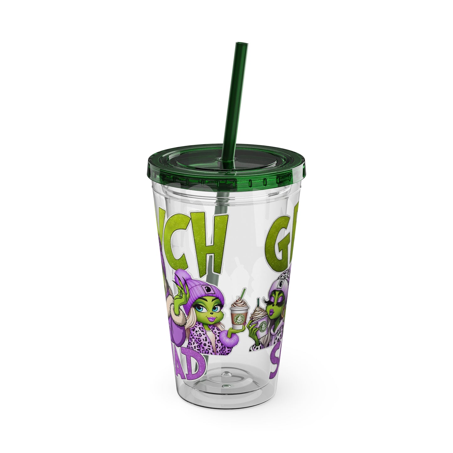 Grinch Squad 16oz Tumbler with Straw — Holiday Party Drink Cup