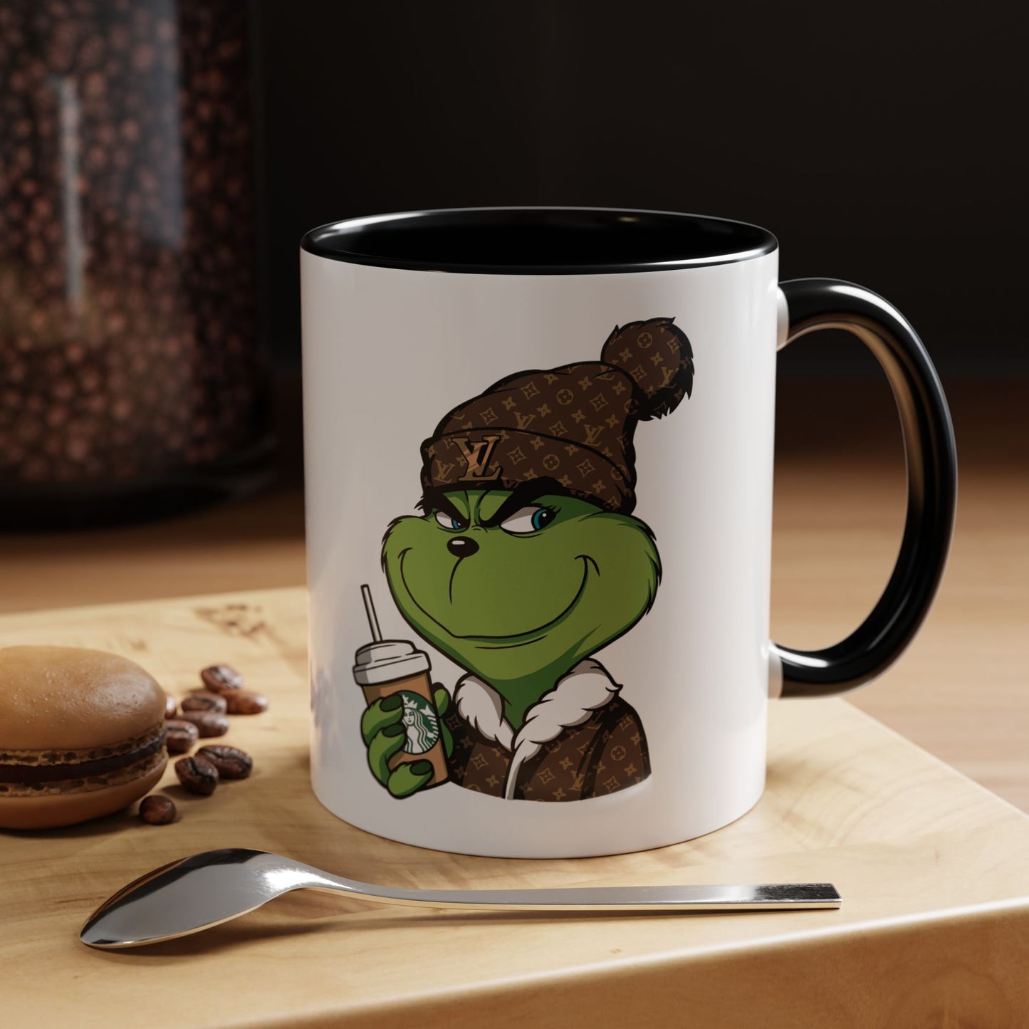 Grinch Luxury Winter Coffee Mug – Designer Beanie & Holiday Drink Cartoon (11/15oz)