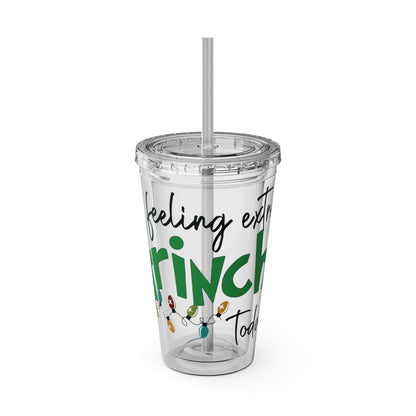 Grinch Quote Tumbler - 16oz Clear Straw Cup (Feeling Extra Grinchy)