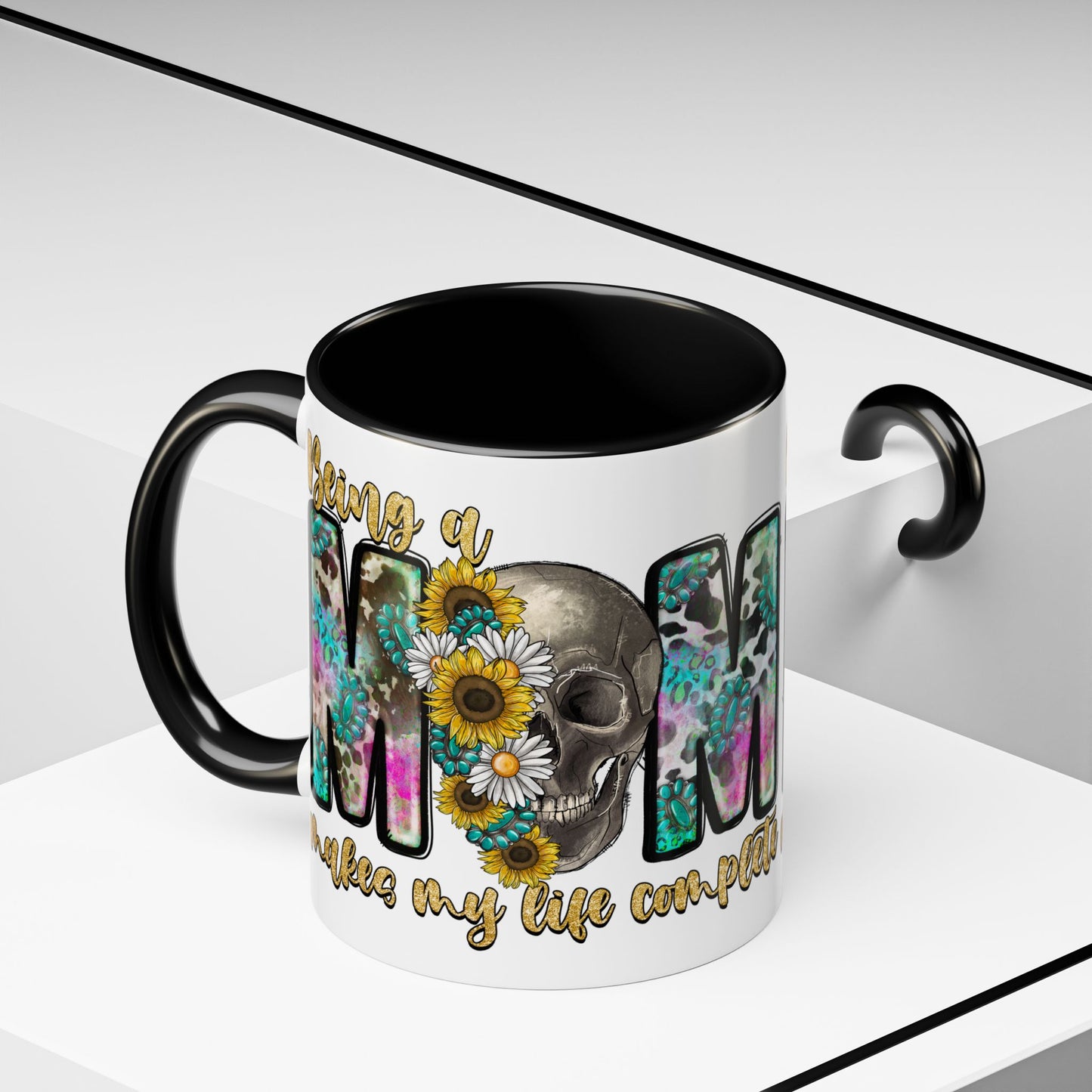 Coffee Mug — 'Being a Mom' Floral Skull Accent Mug (11/15oz)