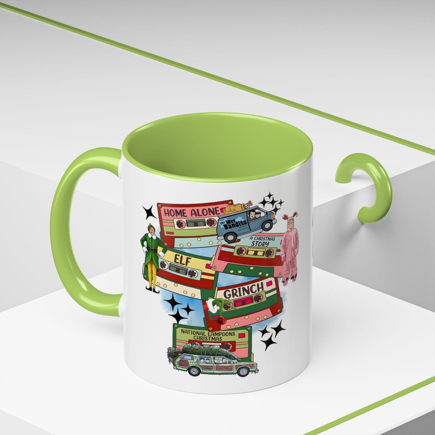 Christmas Movie Collage Coffee Mug – Home Alone, Elf & Grinch Accent Mug