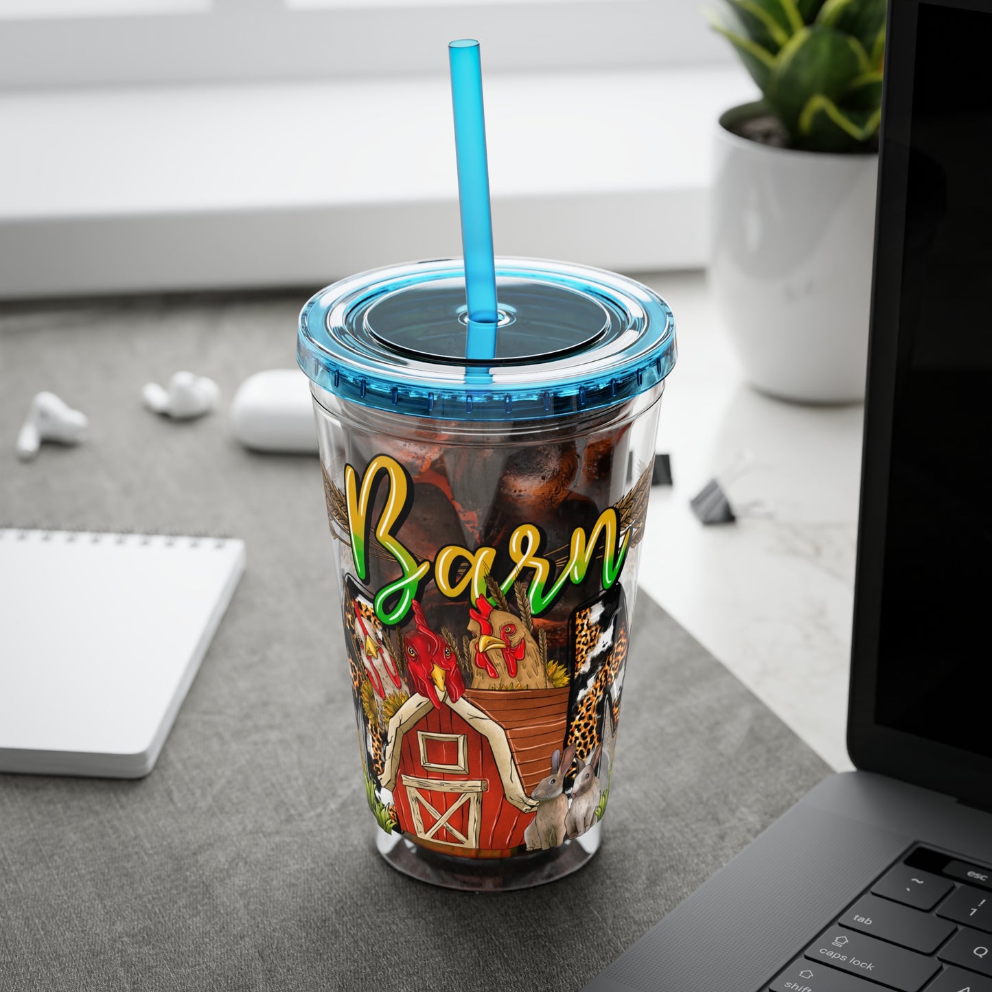 Barnyard Mama 16oz Tumbler with Straw — Leopard Print Farm Design