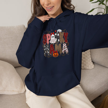 Spooky Mama Hoodie - Cute Halloween Mom Sweatshirt with Pumpkin & Ghosts