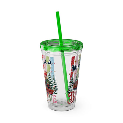 Believe Holiday Tumbler — Christmas Train 16oz Straw Cup