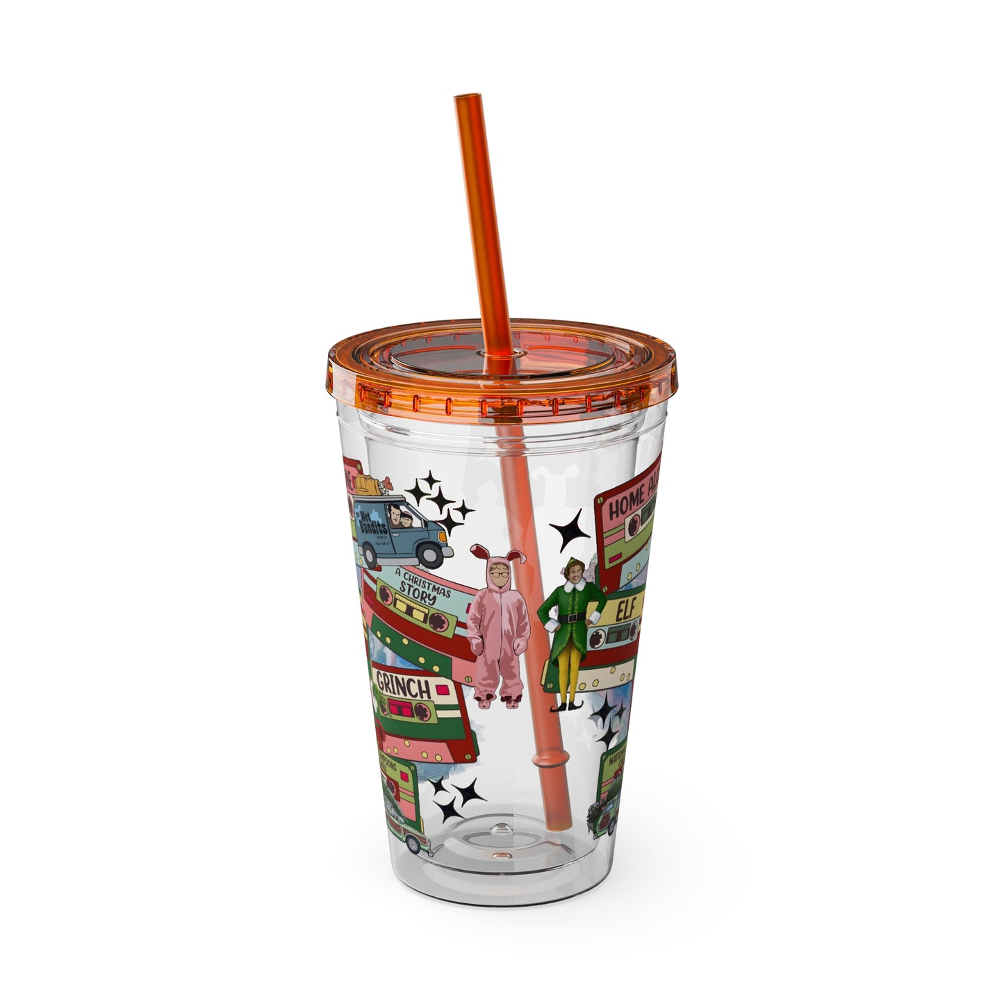 Holiday Movie Vans 16oz Tumbler with Straw – Christmas Classics Design (Home Alone, Elf, Grinch)