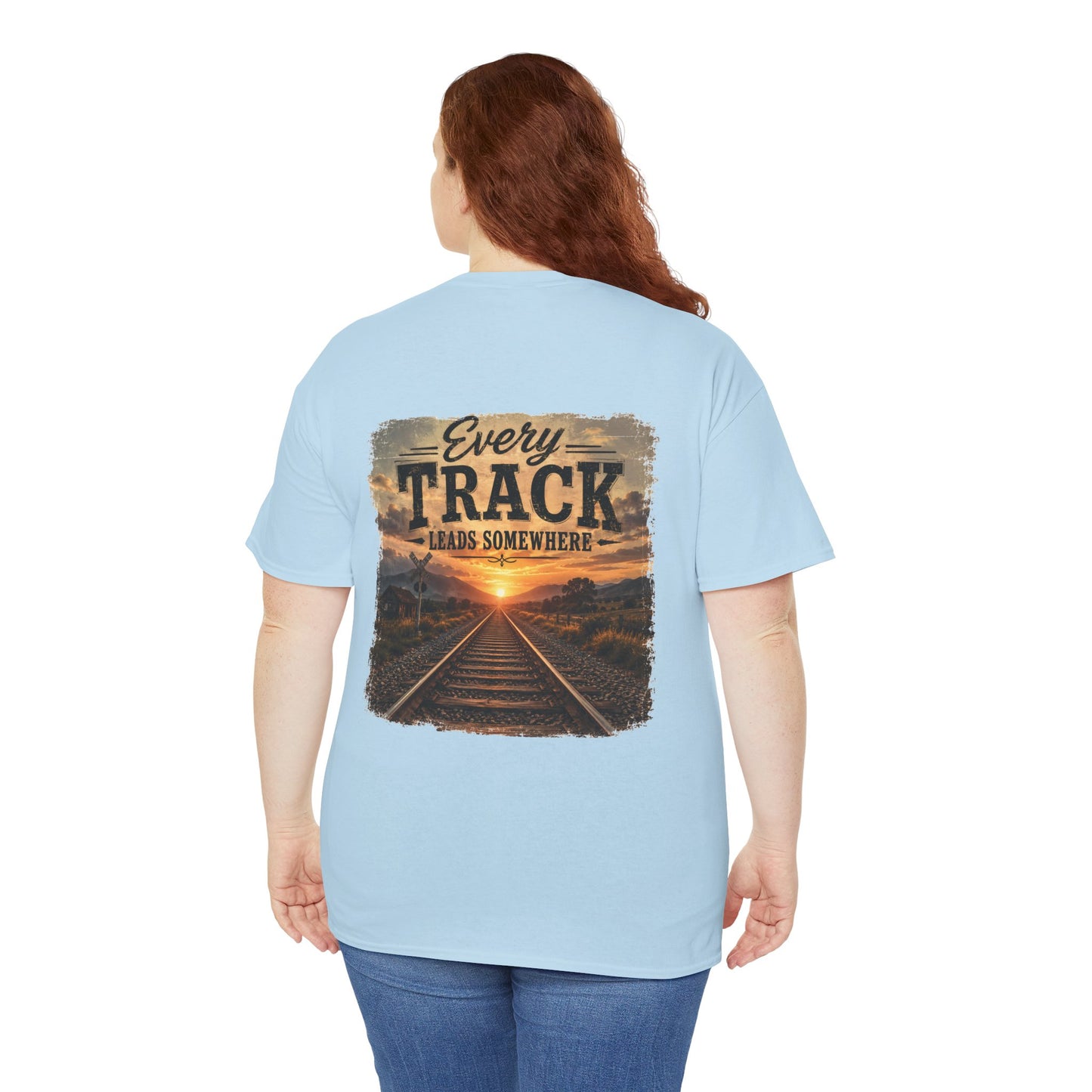 "Every Track Leads Somewhere" Sunset Railroad Graphic Tee