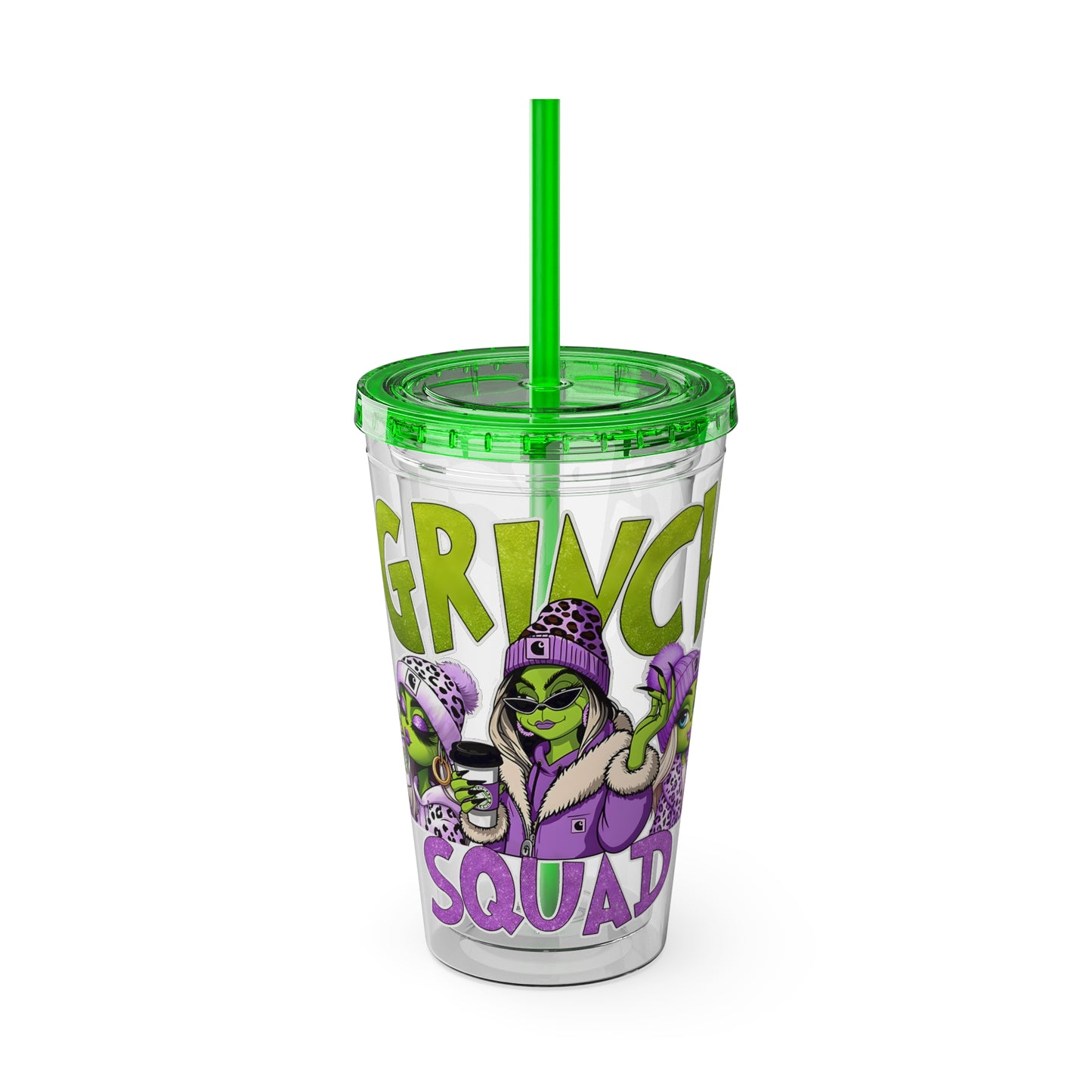 Grinch Squad 16oz Tumbler with Straw — Holiday Party Drink Cup