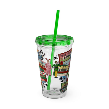 Holiday Movie Vans 16oz Tumbler with Straw – Christmas Classics Design (Home Alone, Elf, Grinch)
