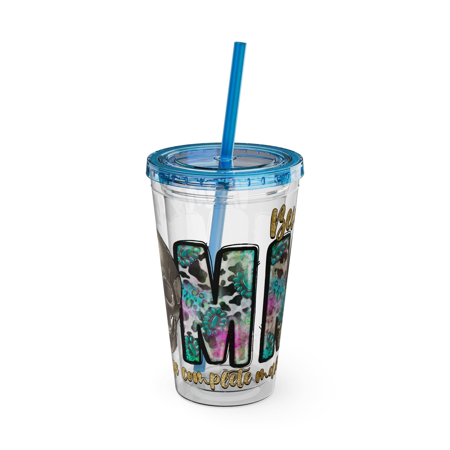 16oz Tumbler with Straw - "Being You" Floral Skull Cold Drink Cup Sunsplash Skull & Sunflower