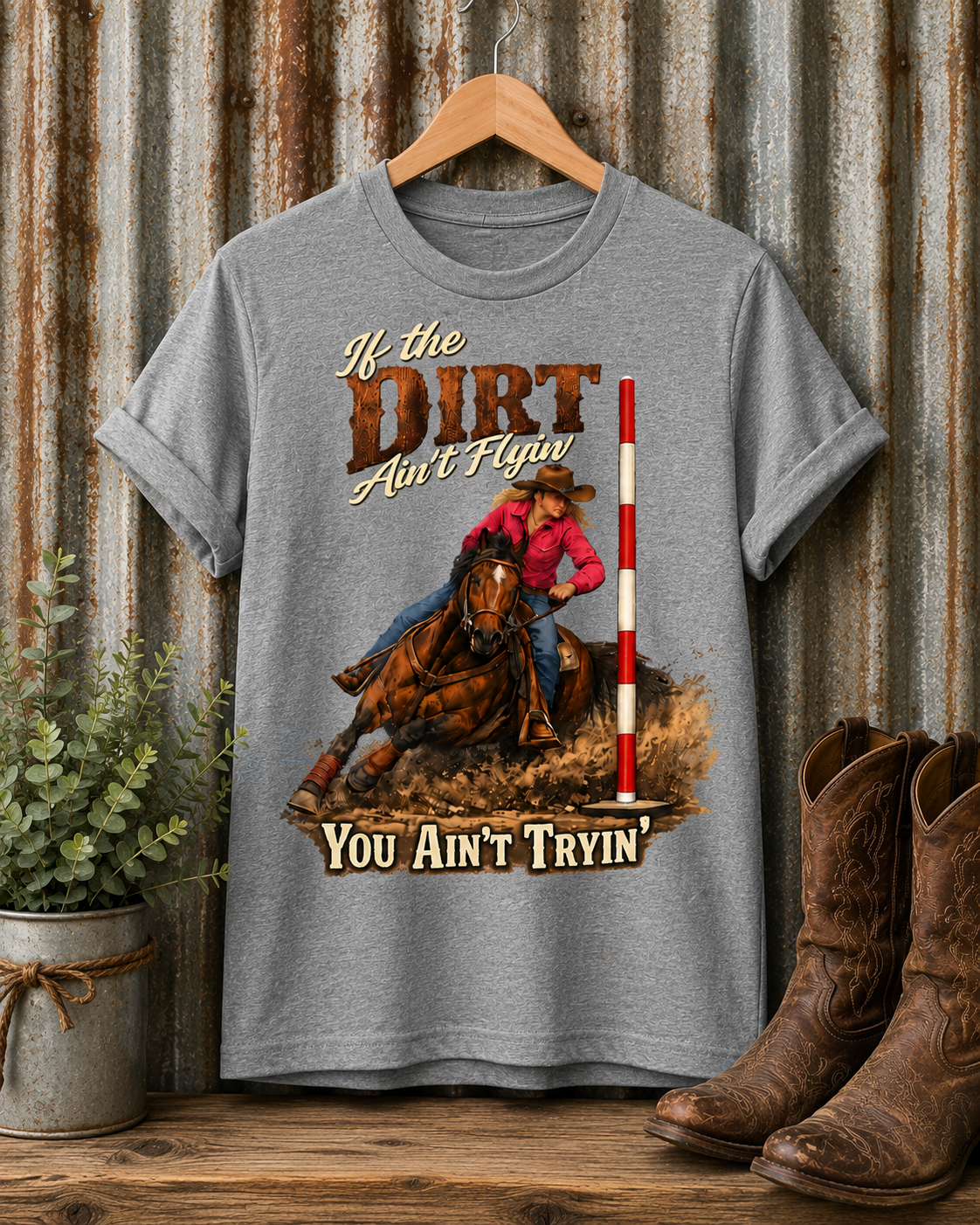 If the Dirt Ain't Flyin' You Ain't Tryin' Barrel Racing Western Graphic T-Shirt