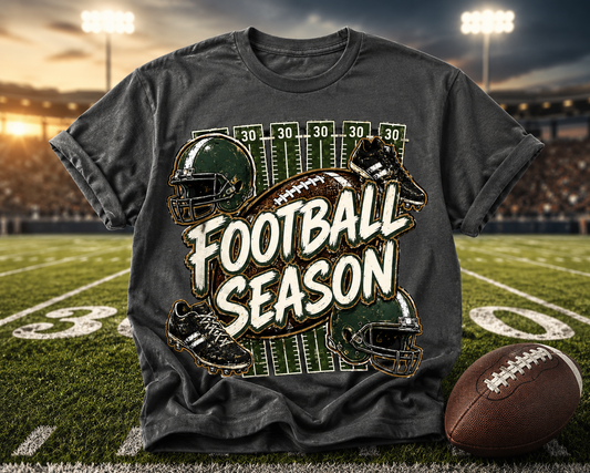 Football Season Graphic Tee Vintage Helmet & Ball Design